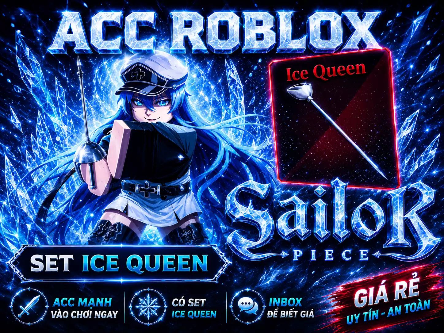 acc lv max 16000 có set ice queen(esdeath) random item cực ngon